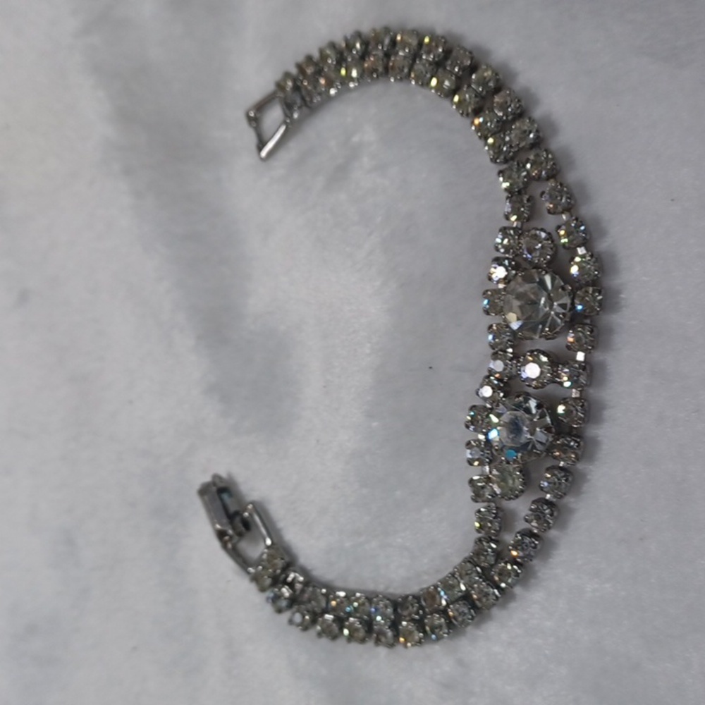 Vintage Silver Plated Rhinestone Bracelet 7 L